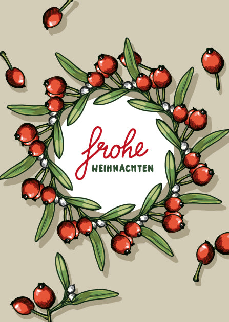 illi Weihnachtskarte mit Hagebutten "BIBA"