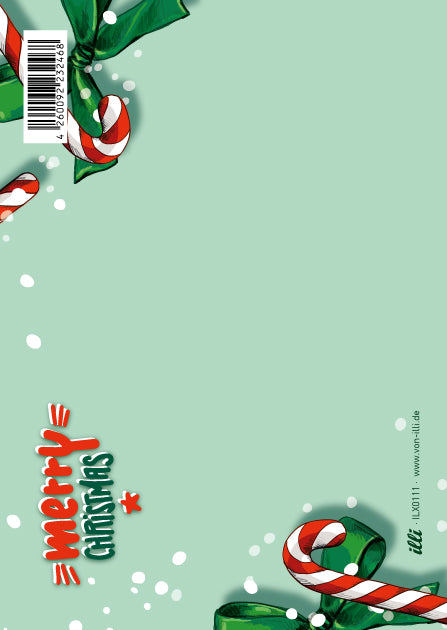 Rückseite der illi Weihnachtskarte JULO mit illi Logo und Platz für persönliche Weihnachtsgrüße.