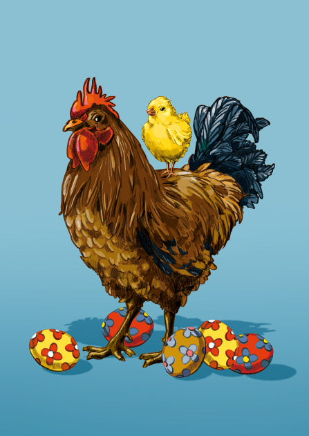 illi Postkarte "KONI" Hahn & Küken zu Ostern