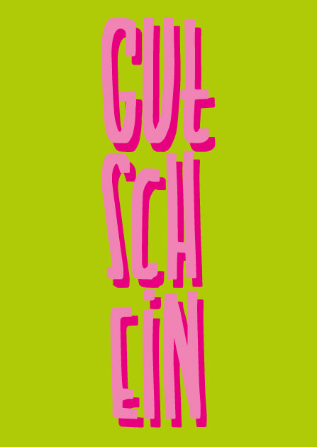 illi Gutscheinkarte KUPO mit neonpinker Typografie auf leuchtend grünem Hintergrund