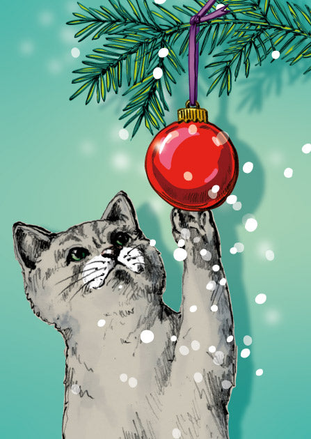 illi Postkarte MINNY – Katze mit Weihnachtskugel