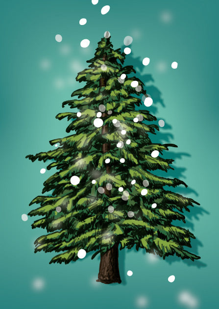 illi Weihnachtskarte JOULUK mit illustriertem Weihnachtsbaum auf türkisfarbenem Hintergrund